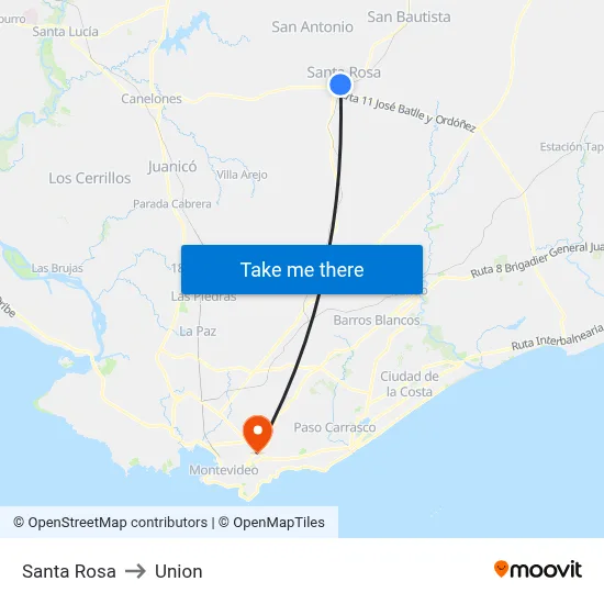 Santa Rosa to Union map