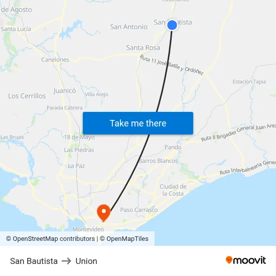San Bautista to Union map