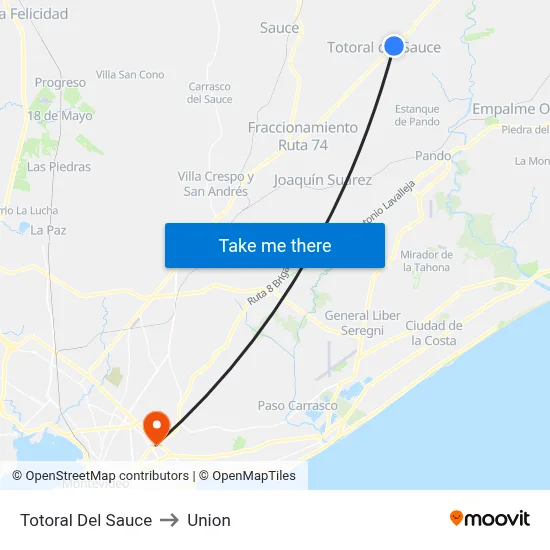 Totoral Del Sauce to Union map