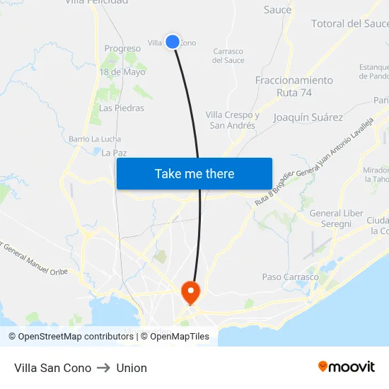 Villa San Cono to Union map