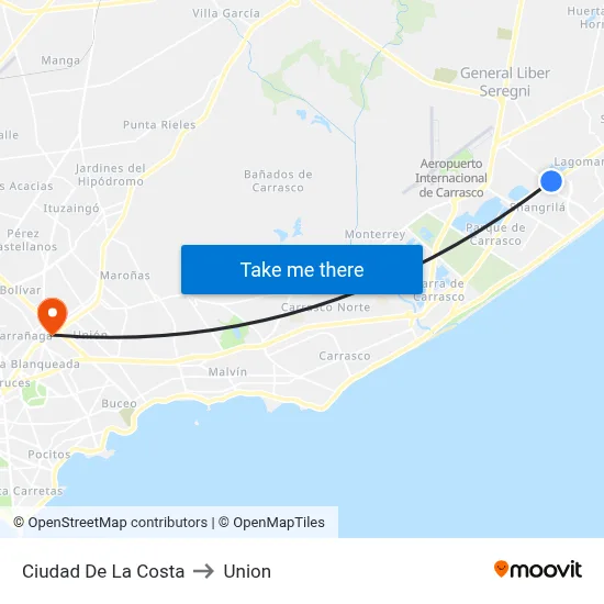 Ciudad De La Costa to Union map