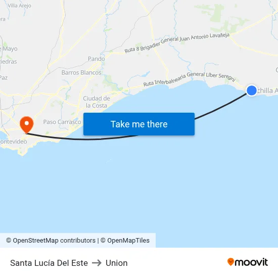 Santa Lucía Del Este to Union map