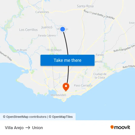 Villa Arejo to Union map