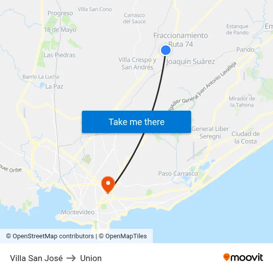 Villa San José to Union map