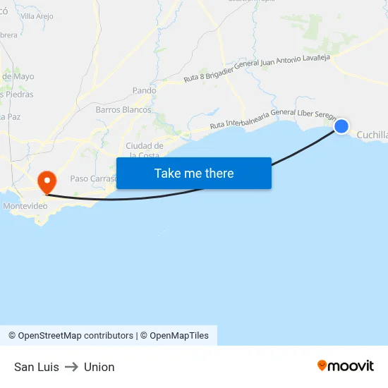 San Luis to Union map