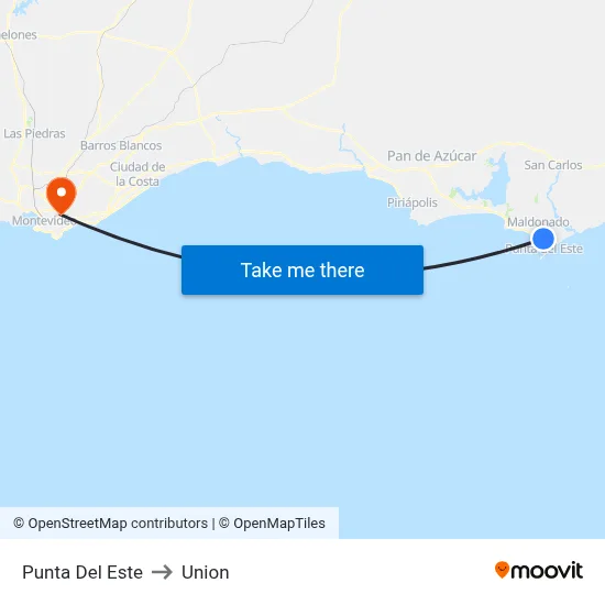 Punta Del Este to Union map
