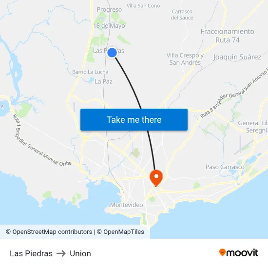 Las Piedras to Union map