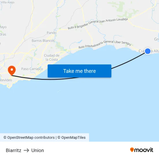 Biarritz to Union map