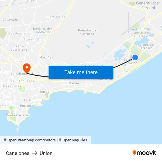 Canelones to Union map