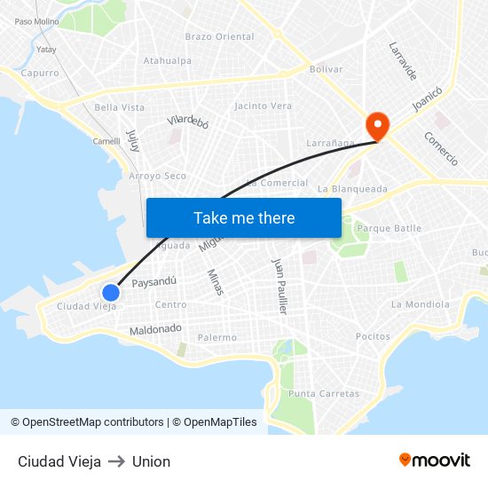 Ciudad Vieja to Union map