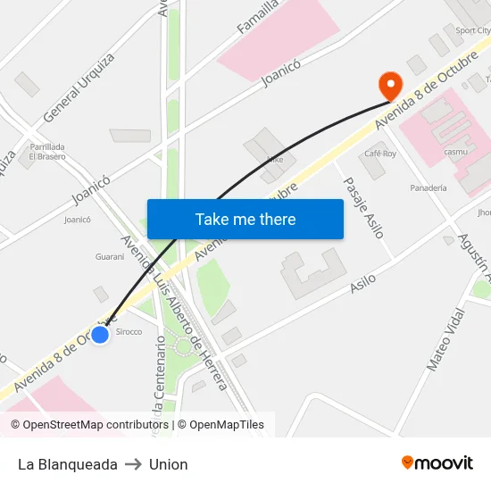 La Blanqueada to Union map