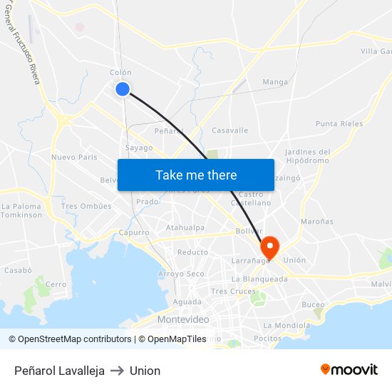 Peñarol Lavalleja to Union map