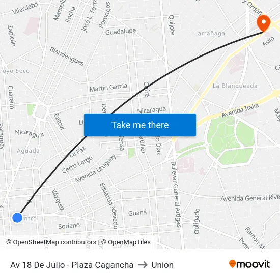 Av 18 De Julio - Plaza Cagancha to Union map