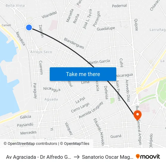 Av Agraciada - Dr Alfredo Garcia Morales to Sanatorio Oscar Magurno Souto map