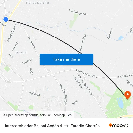 Intercambiador Belloni Andén 4 to Estadio Charrúa map
