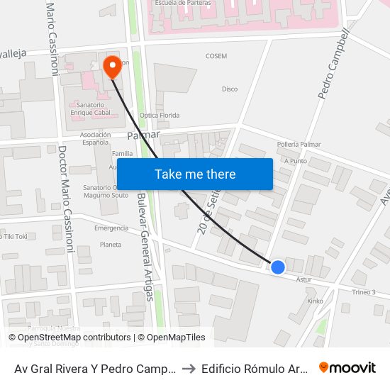 Av Gral Rivera Y Pedro Campbell to Edificio Rómulo Ardao map