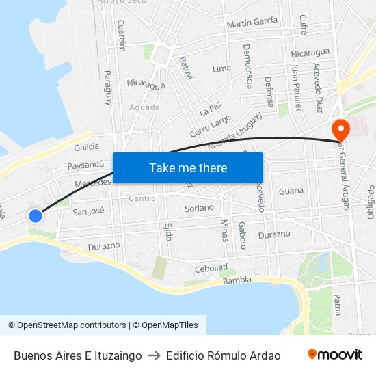 Buenos Aires E Ituzaingo to Edificio Rómulo Ardao map