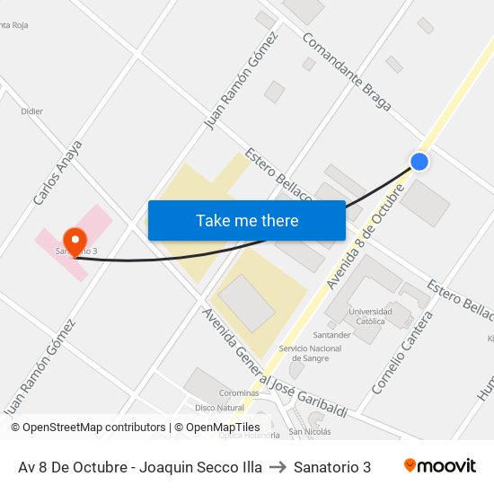 Av 8 De Octubre - Joaquin Secco Illa to Sanatorio 3 map
