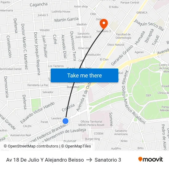 Av 18 De Julio Y Alejandro Beisso to Sanatorio 3 map