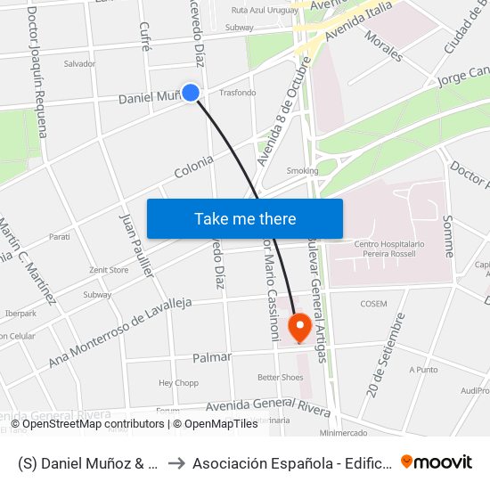 (S) Daniel Muñoz & Acevedo Díaz to Asociación Española - Edificio Oscar Magurno map