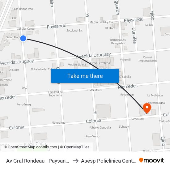 Av Gral Rondeau - Paysandu to Asesp Policlínica Centro map