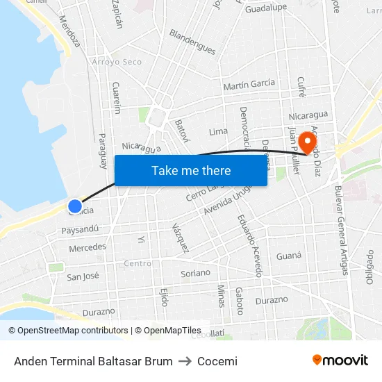 Anden Terminal Baltasar Brum to Cocemi map