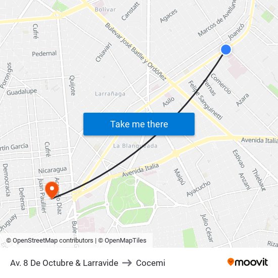 Av. 8 De Octubre & Larravide to Cocemi map