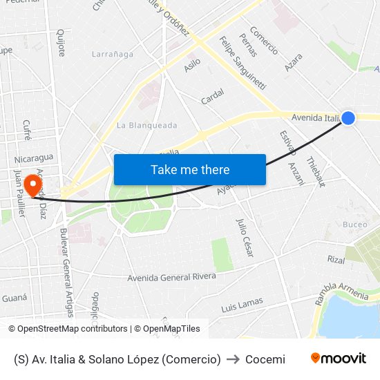 (S) Av. Italia & Solano López (Comercio) to Cocemi map