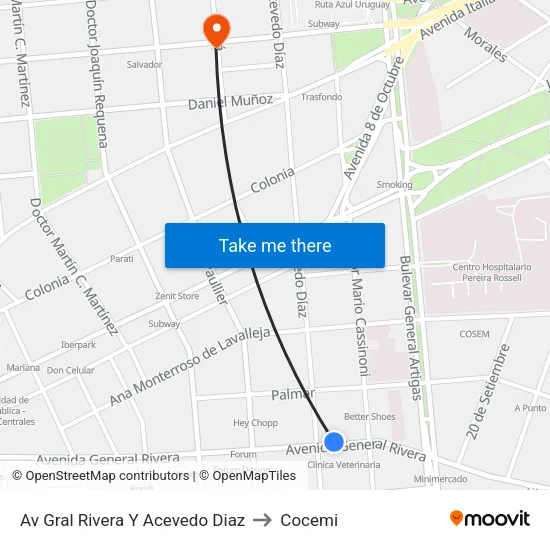 Av Gral Rivera Y Acevedo Diaz to Cocemi map