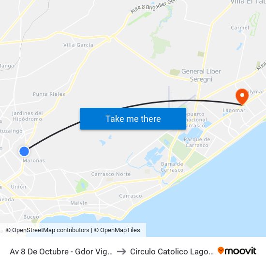 Av 8 De Octubre - Gdor Vigodet to Circulo Catolico Lagomar map
