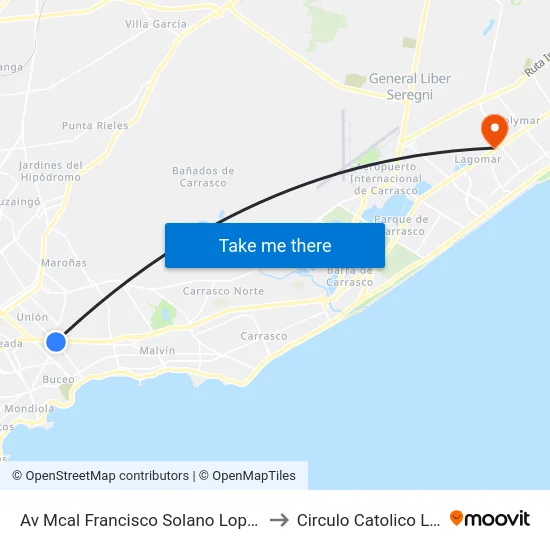 Av Mcal Francisco Solano Lopez - Av Italia to Circulo Catolico Lagomar map