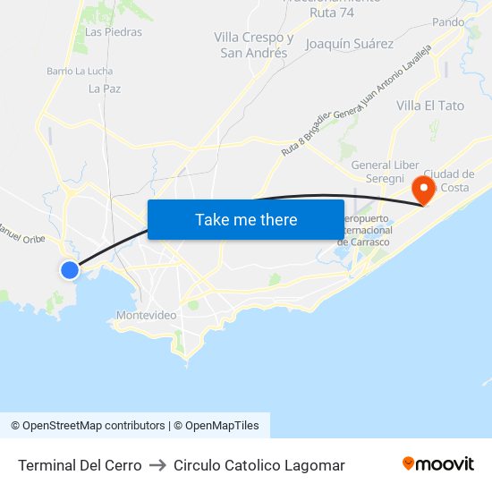 Terminal Del Cerro to Circulo Catolico Lagomar map