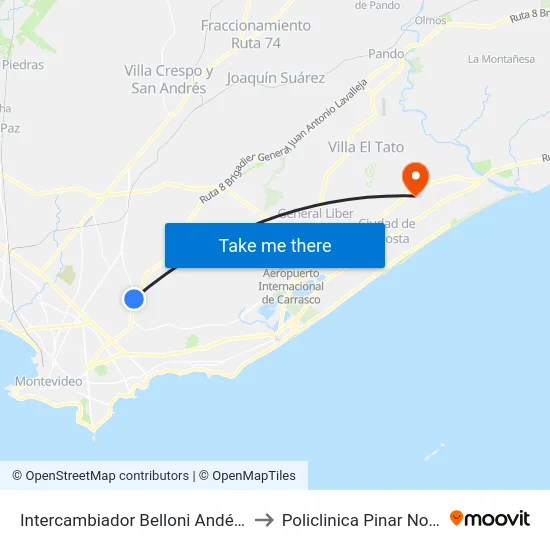Intercambiador Belloni Andén 4 to Policlinica Pinar Norte map