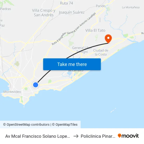 Av Mcal Francisco Solano Lopez - Av Italia to Policlinica Pinar Norte map