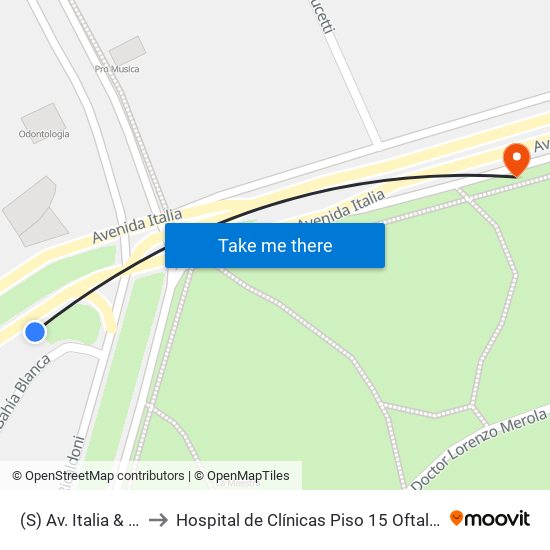 (S) Av. Italia & Albo to Hospital de Clínicas Piso 15 Oftalmología map