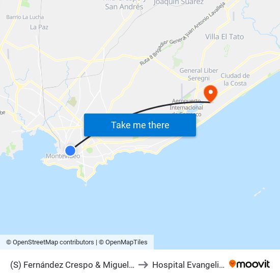 (S) Fernández Crespo & Miguelete to Hospital Evangelico map