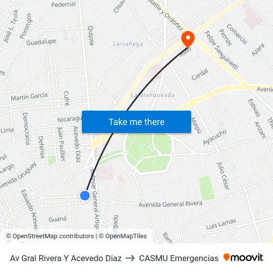 Av Gral Rivera Y Acevedo Diaz to CASMU Emergencias map