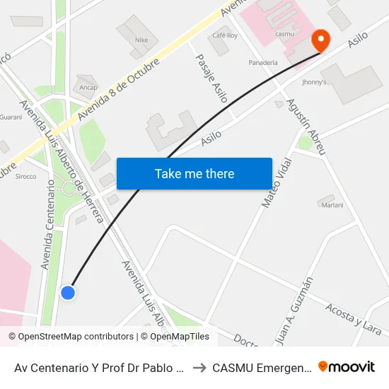 Av Centenario Y Prof Dr Pablo Purriel to CASMU Emergencias map