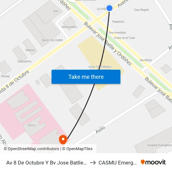 Av 8 De Octubre Y Bv Jose Batlle Y Ordoñez to CASMU Emergencias map