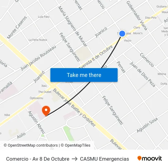 Comercio - Av 8 De Octubre to CASMU Emergencias map