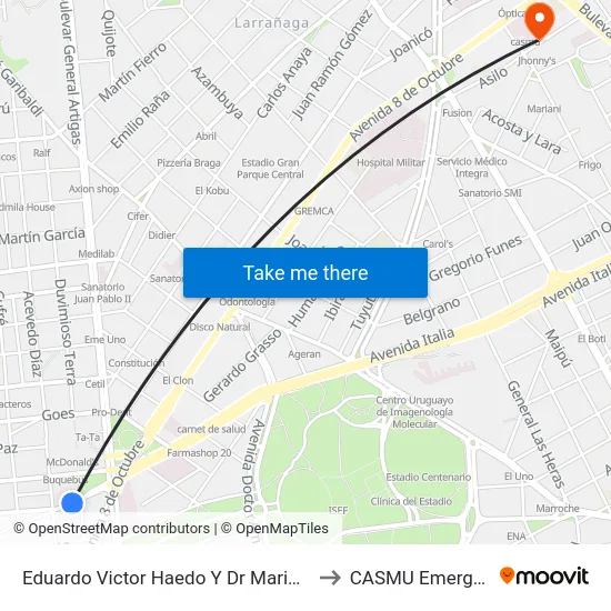 Eduardo Victor Haedo Y Dr Mario Cassinoni to CASMU Emergencias map