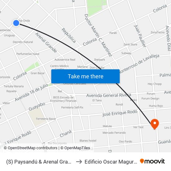 (S) Paysandú & Arenal Grande to Edificio Oscar Magurno map