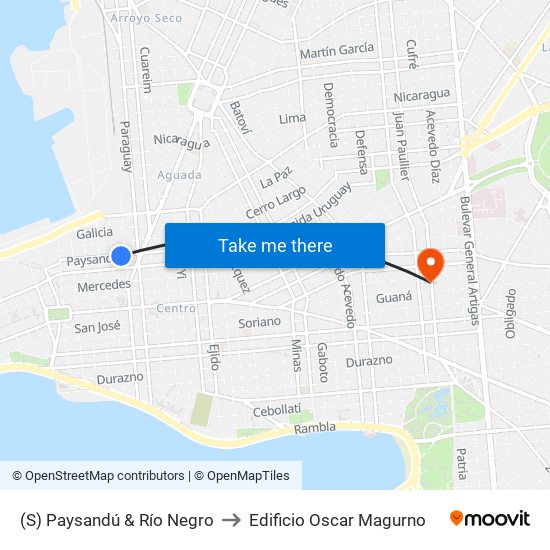 (S) Paysandú & Río Negro to Edificio Oscar Magurno map