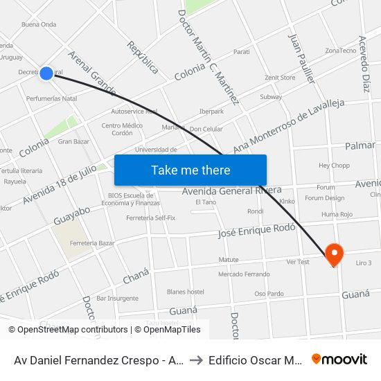 Av Daniel Fernandez Crespo - Av Uruguay to Edificio Oscar Magurno map