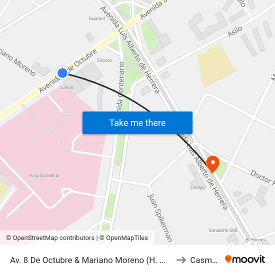 Av. 8 De Octubre & Mariano Moreno (H. Militar) to Casmu 4 map