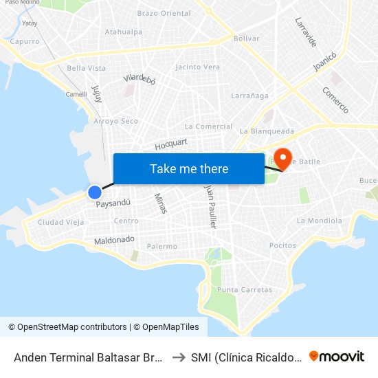 Anden Terminal Baltasar Brum to SMI (Clínica Ricaldoni) map