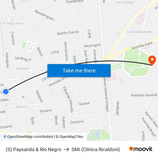 (S) Paysandú & Río Negro to SMI (Clínica Ricaldoni) map
