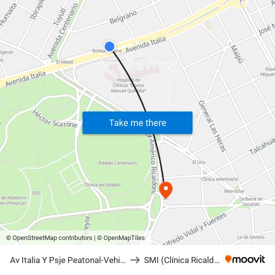 Av Italia Y Psje Peatonal-Vehicular to SMI (Clínica Ricaldoni) map