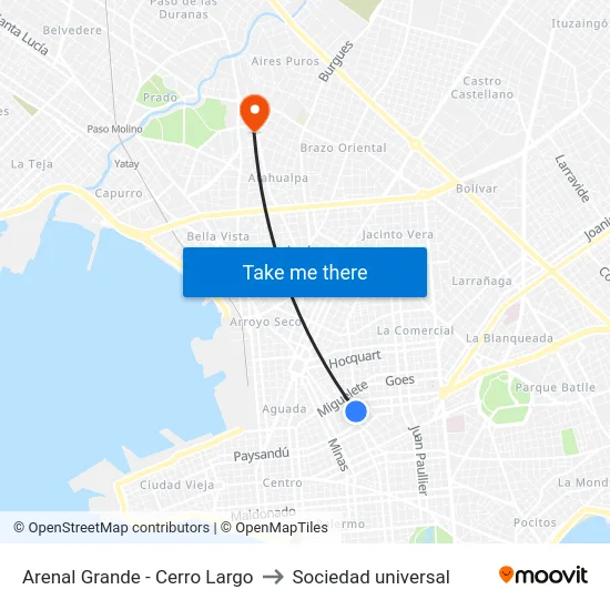 Arenal Grande - Cerro Largo to Sociedad universal map