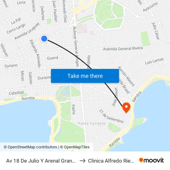 Av 18 De Julio Y Arenal Grande to Clinica Alfredo Rienzi map